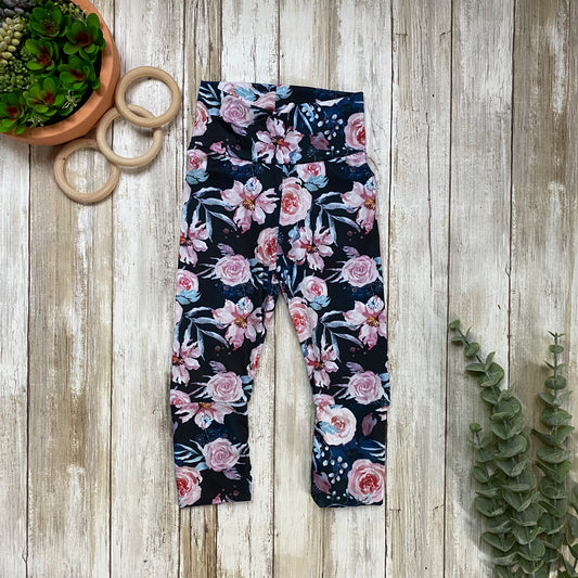 Leggings évolutifs Bleues Fleurs roses