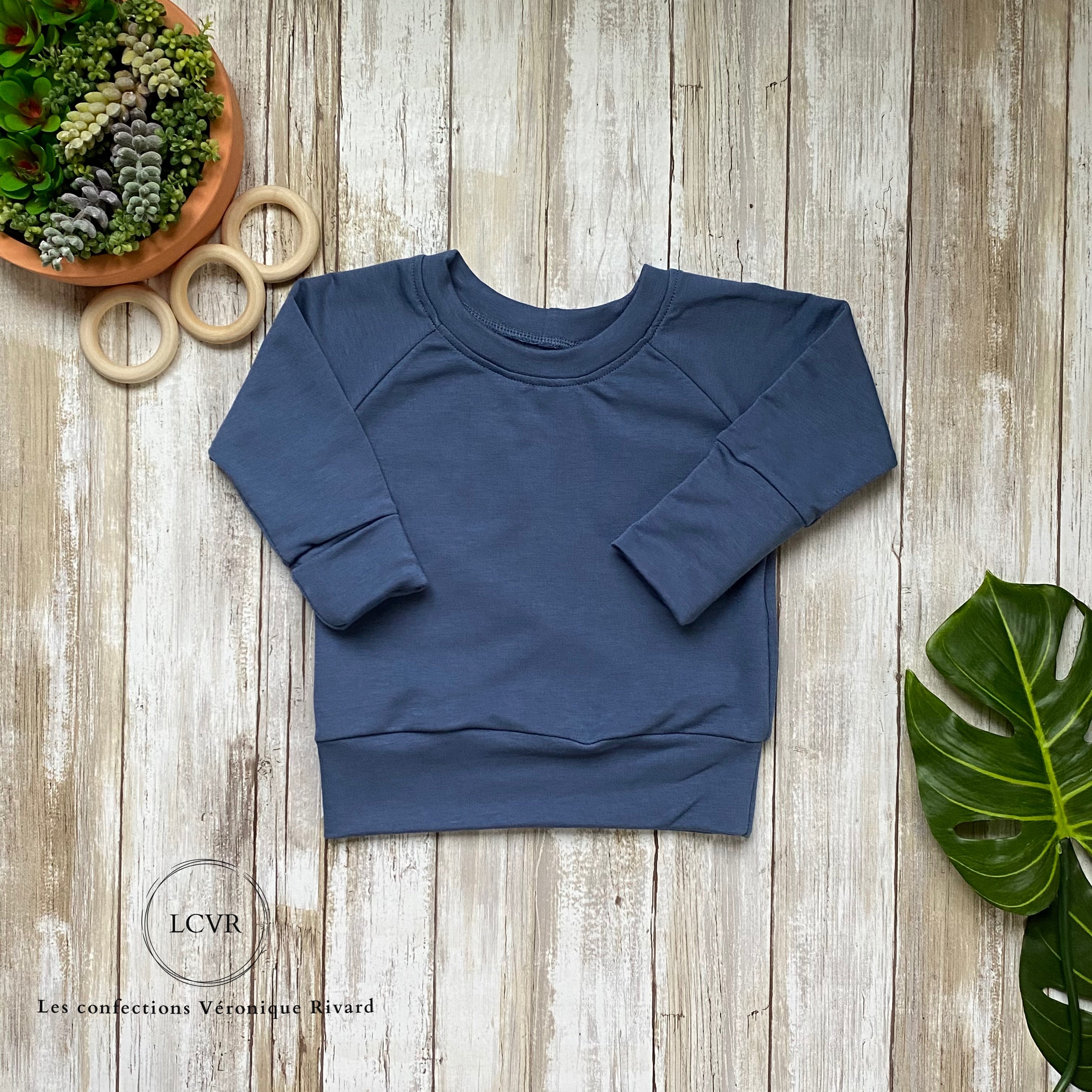 Chandail Raglan en Bambou Bleu aviateur