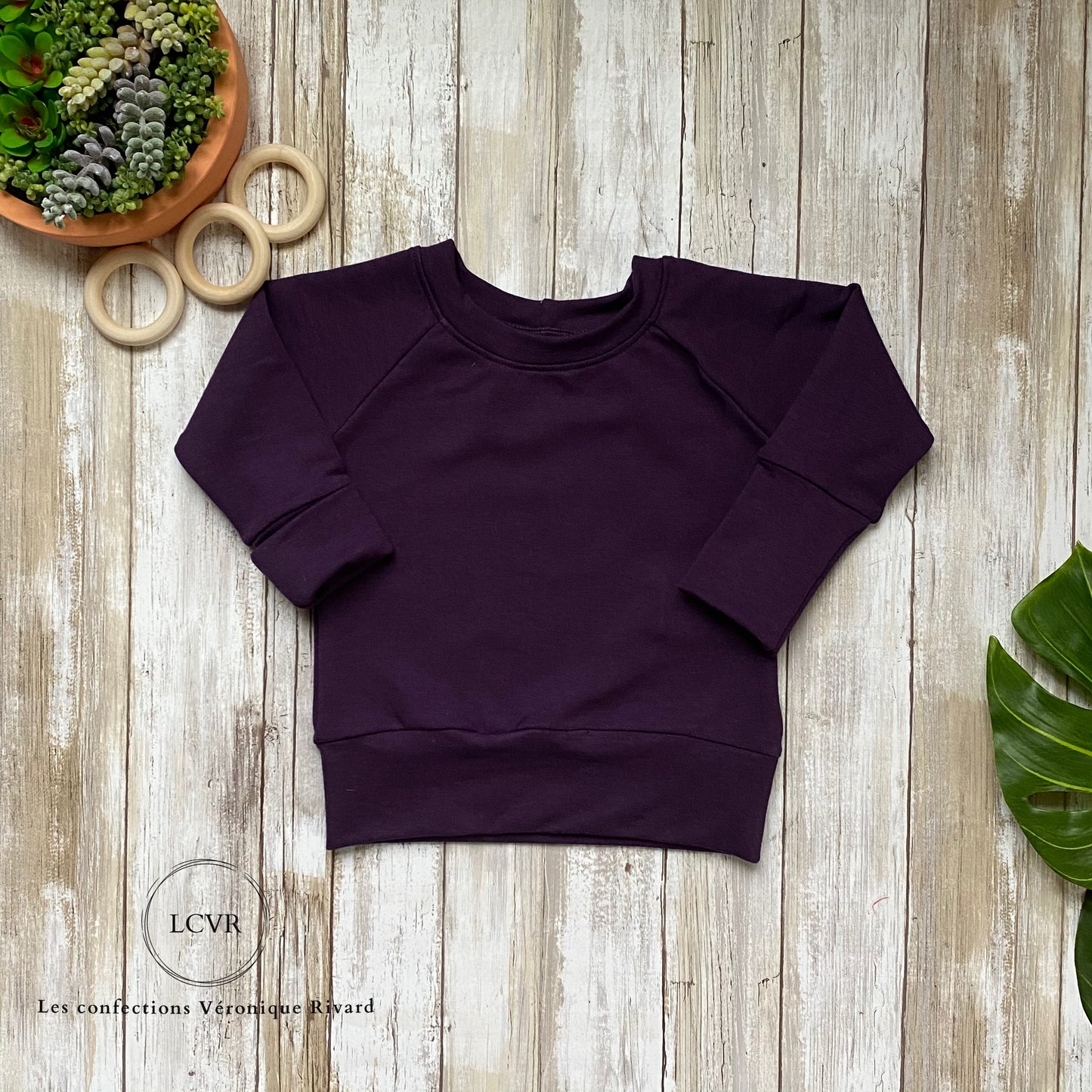 Chandail Raglan en Bambou Aubergine prêt à partir